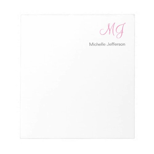 Unique Calligraphy Monogram White Pink Initials  Notepad