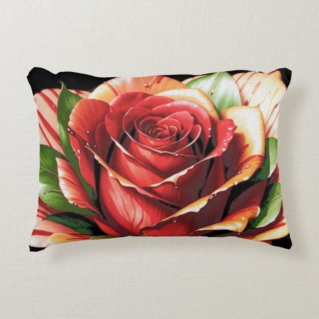 Unique Candy Cane Rose Design Flower Accent Pillow (Front)