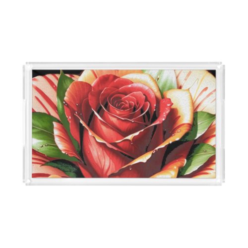 Unique Candy Cane Rose Design Flower Acrylic Tray