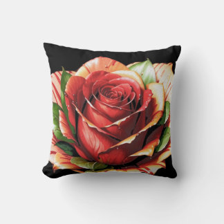 Unique Candy Cane Rose Design Flower Throw Pillow