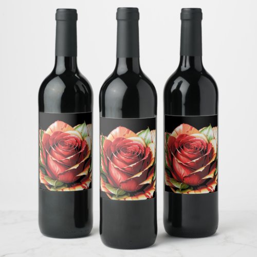 Unique Candy Cane Rose Design Flower Wine Label