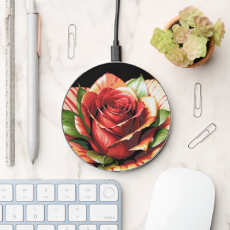Unique Candy Cane Rose Design Flower Wireless Charger