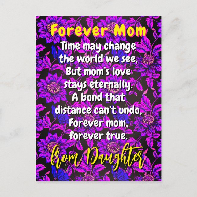 Unique Caption Poem for Mom | Floral Message Mom Postcard (Front)