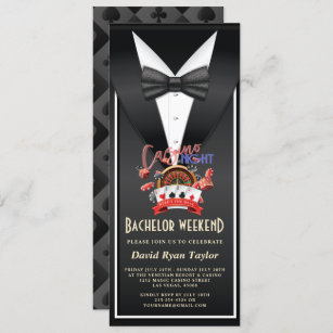 Unique Casino Night Tuxedo Bachelor Weekend Invitation