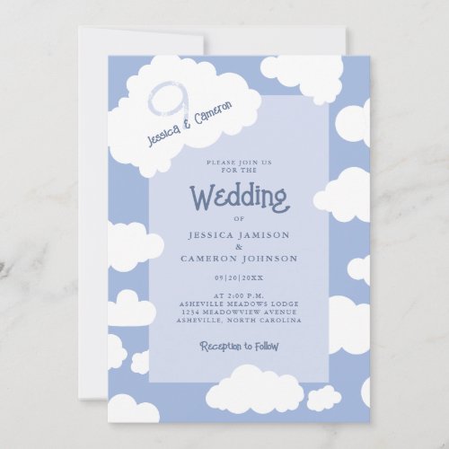 Unique Casual Fun Cloud Nine 9 Cute Modern Wedding Invitation