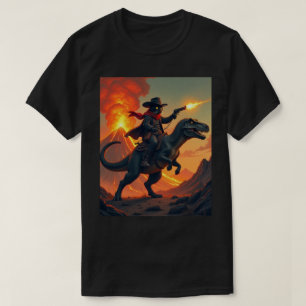 Unique Cat Cowboy Riding Dinosaur Cat Cowboy T-Shirt