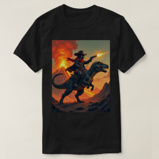 Unique Cat Cowboy Riding Dinosaur | Cat Cowboy T-Shirt