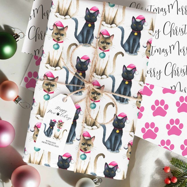 Unique Cat Lover Gift Wrapping Paper Sheets (Gift ideas for cat lovers features wrapping paper with hand painted art by Do Tell A Belle)