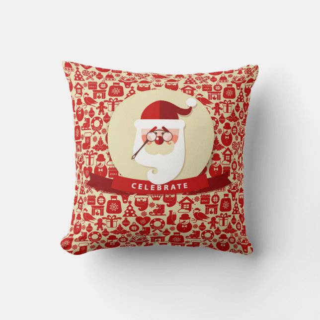 Unique Celebrate Christmas with Santa Throw Pillow (Front)