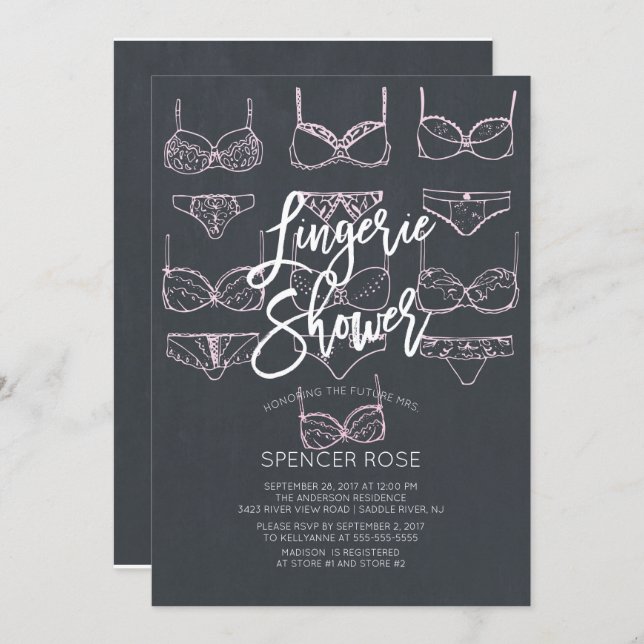 Unique Chalkboard Lingerie Shower Invitation (Front/Back)