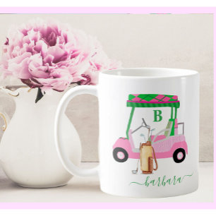 Unique Charming Golf Cart with Clubs Monogram Coffee Mug