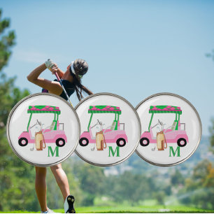 Unique Charming Golf Cart with Clubs Monogram   Golf Ball Marker