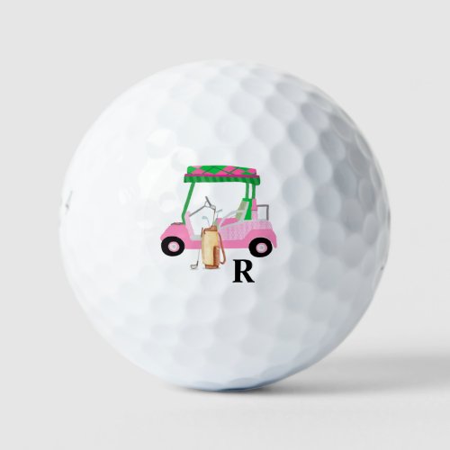 Unique Charming Golf Cart with Clubs Monogram  Golf Balls