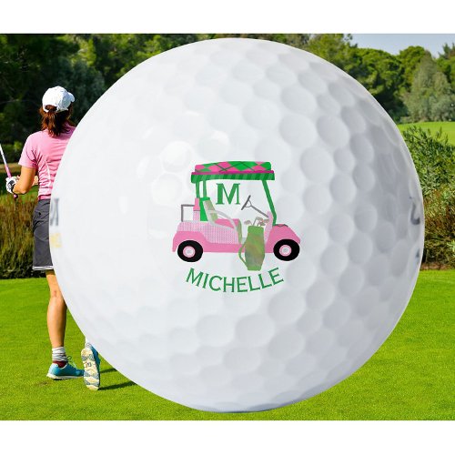 Unique Charming Golf Cart with Clubs Monogram   Golf Balls