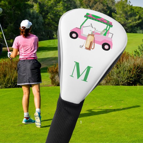 Unique Charming Golf Cart with Clubs Monogram    Golf Head Cover