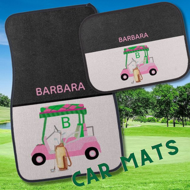 Unique Charming Golf Cart with Clubs Monogram Name Car Floor Mat (Creator Uploaded)