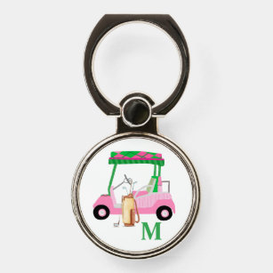 Unique Charming Golf Cart with Clubs Monogram   Phone Ring Stand