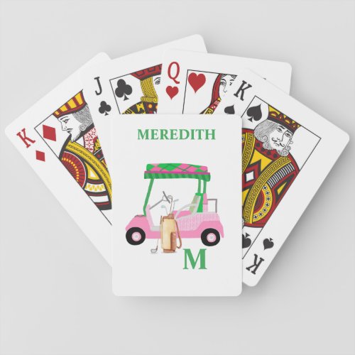 Unique Charming Golf Cart with Clubs Monogram  Playing Cards