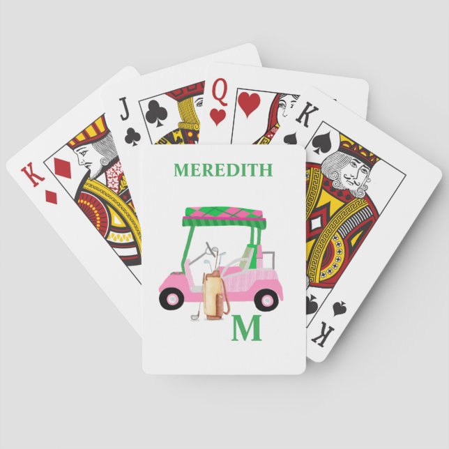 Unique Charming Golf Cart with Clubs Monogram  Poker Cards (Back)