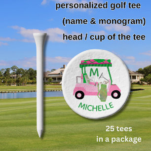 Unique Charming Pink Golf Cart Clubs Monogram Name Golf Tees