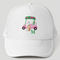 Unique Charming Pink Golf Cart Clubs Monogram   Trucker Hat