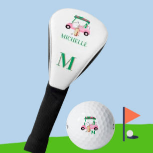 Unique Charming Pink Green Golf Cart Monogram     Golf Head Cover