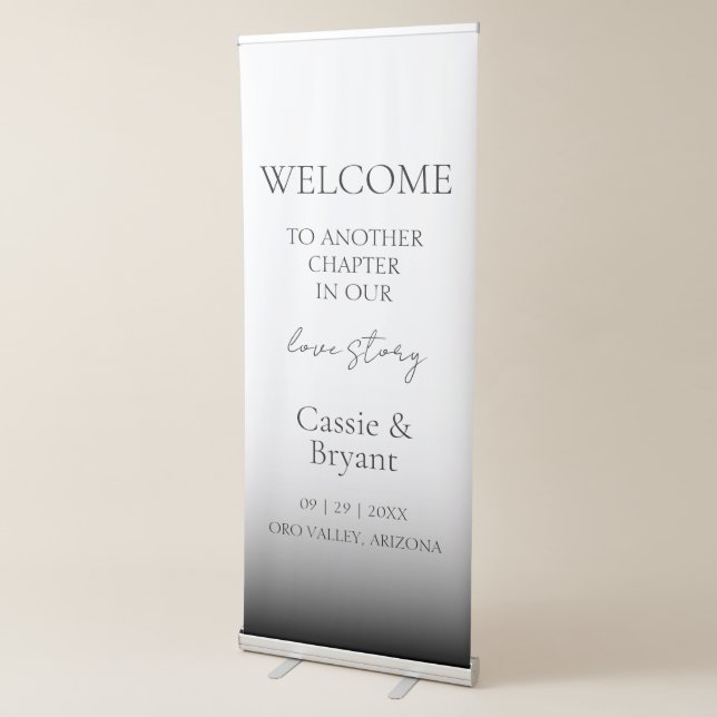 Unique Chic Black and White Modern Wedding Welcome Retractable Banner (3/4)