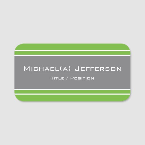 Unique Chic Bright Green  City Grey White Striped Name Tag