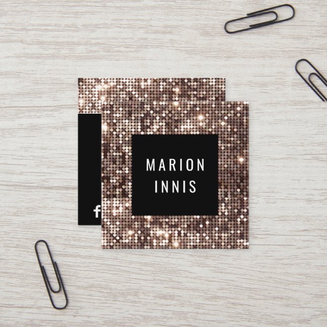 ★ Unique Chic Glitter Square Business Card (Front/Back In Situ)