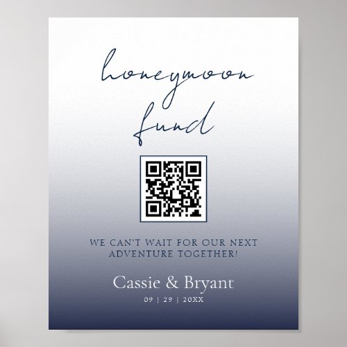 Unique Chic Navy Blue Honeymoon Fund Wedding Sign