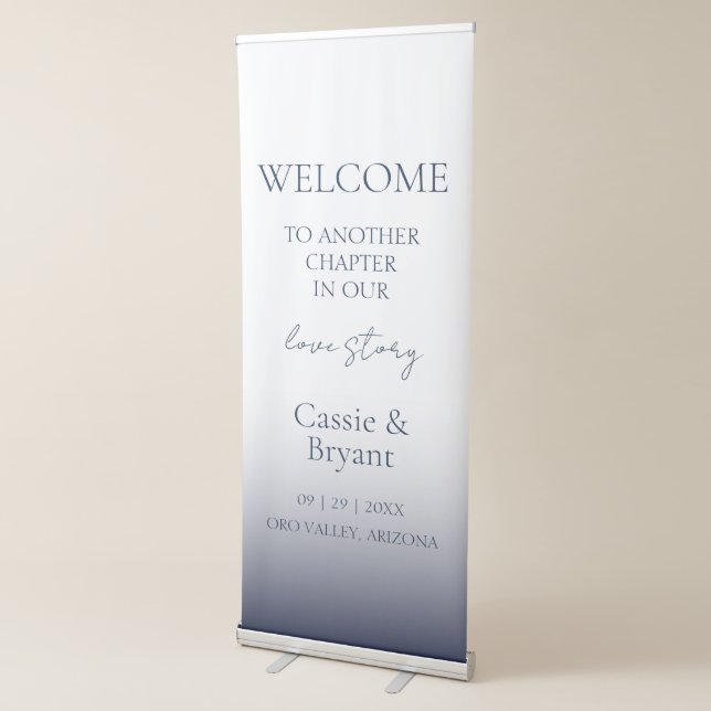 Unique Chic Navy Blue Modern Wedding Welcome Retractable Banner (3/4)