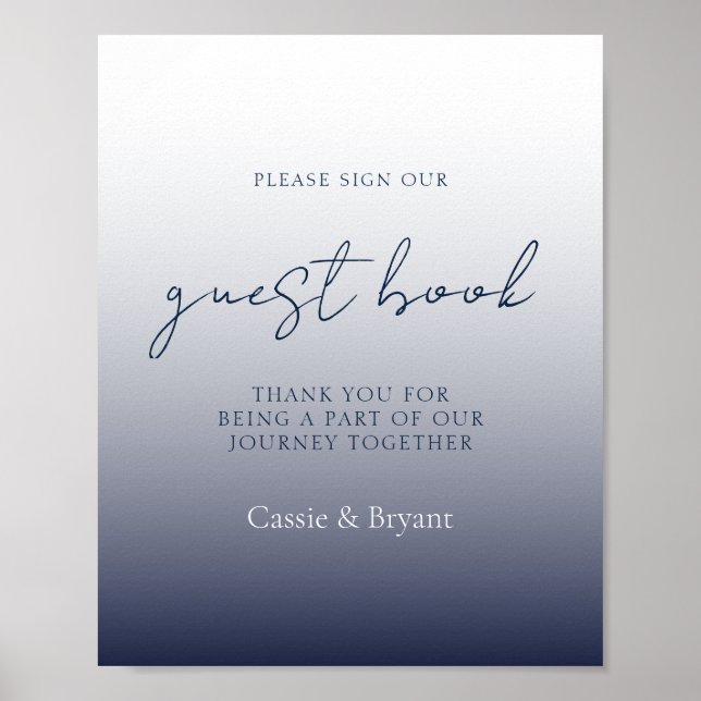 Unique Chic Navy Blue Wedding Guest Book Sign (Front)