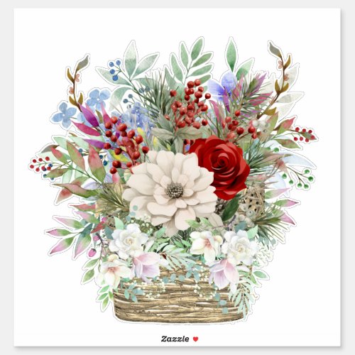 Unique Christmas Florals in a Basket Transfer Sticker
