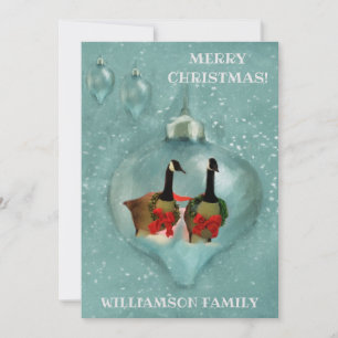Unique Christmas Geese Ornament Snow Red Bow FLAT Holiday Card