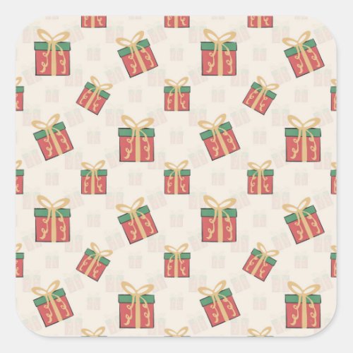 Unique Christmas Gift Boxes Doddles Pattern Square Sticker