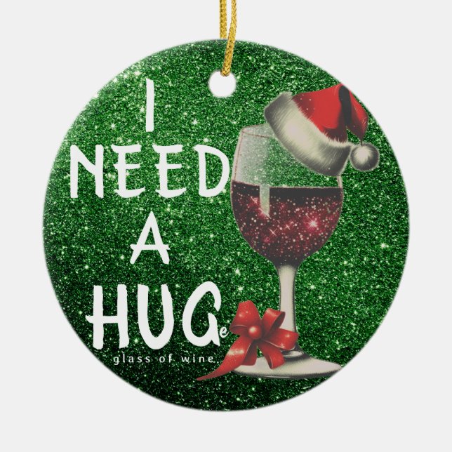 Unique Christmas Gifts For Wine lovers | Glitter Ceramic Ornament (Front)