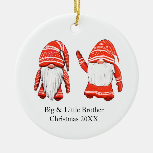 Unique christmas Gnome big & little brother Ceramic Ornament (Front)