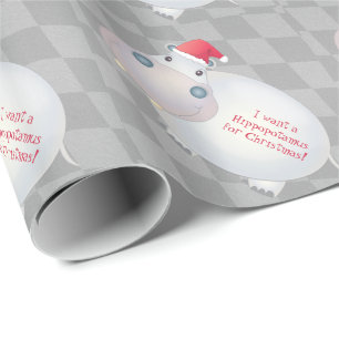Unique Christmas Hippo Hippopotamus Santa Hat Wrapping Paper