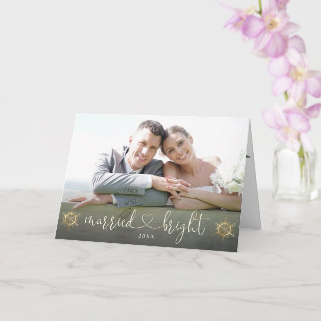 Unique Christmas Married And Bright Script Photo Card (Orchid)