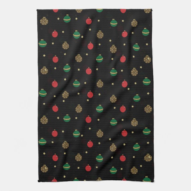 Unique Christmas Ornament Baubles Black Pattern Kitchen Towel (Vertical)