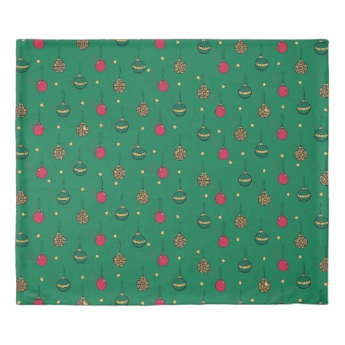 Unique Christmas Ornament Baubles Green Pattern Duvet Cover