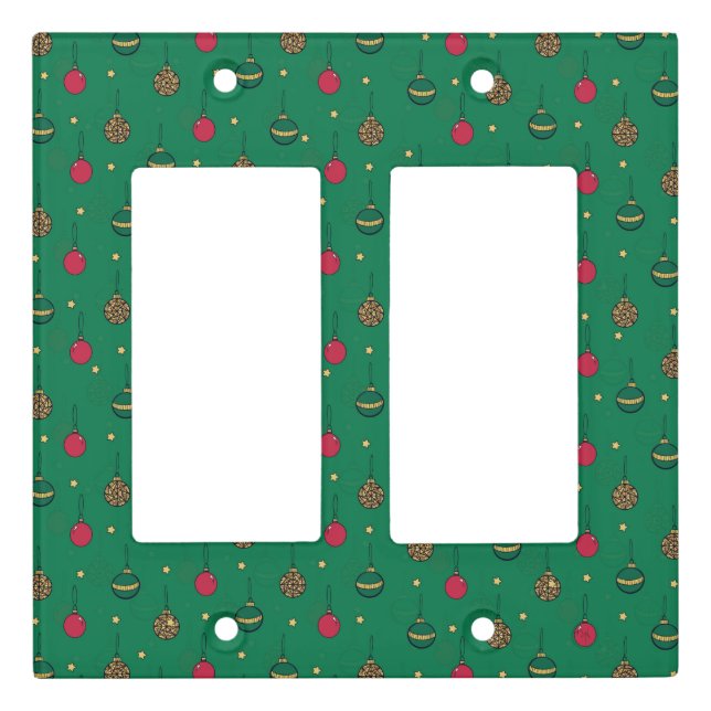 Unique Christmas Ornament Baubles Green Pattern Light Switch Cover (Front)