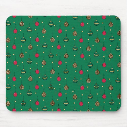 Unique Christmas Ornament Baubles Green Pattern Mouse Pad