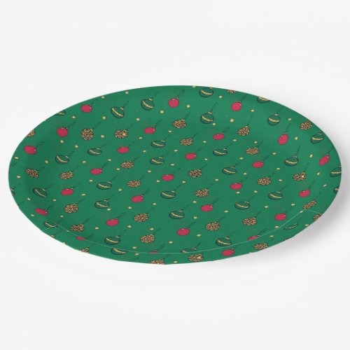 Unique Christmas Ornament Baubles Green Pattern Paper Plates