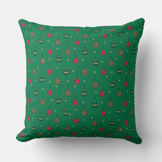 Unique Christmas Ornament Baubles Green Pattern Throw Pillow (Front)