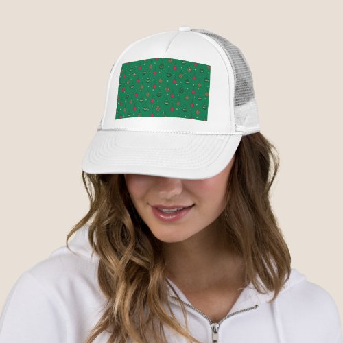 Unique Christmas Ornament Baubles Green Pattern Trucker Hat