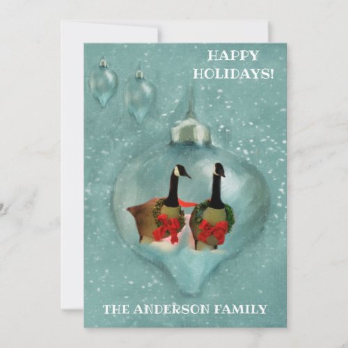 Unique Christmas Ornament Fancy Geese Snow FLAT Holiday Card