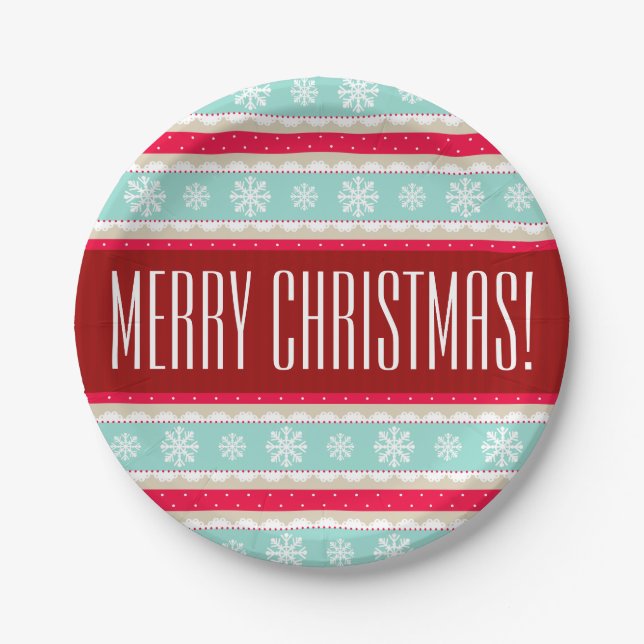 Unique Christmas Pattern Custom Text Paper Plates (Front)