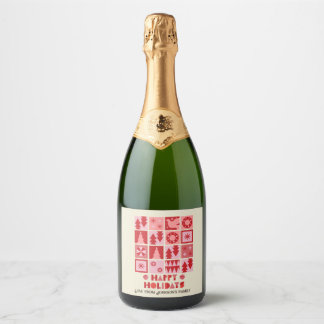Unique christmas pink red modern sparkling wine label