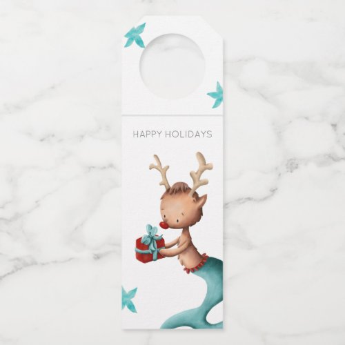 Unique Christmas Reindeer with mermaid tail Bottle Hanger Tag